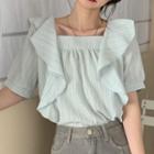 Square-neck Ruffle Short-sleeve Chiffon Shirt
