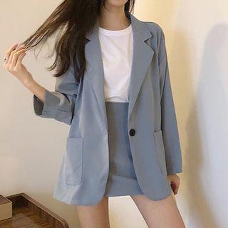 Set: Single Button Blazer + A-line Skirt