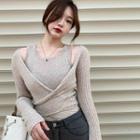 Long-sleeve Cold Shoulder Twist-front Knit Top