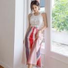 Set: Halter Knit Top + Midi Striped A-line Skirt