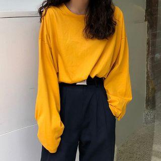 Long-sleeve Plain Loose-fit Sweatshirt