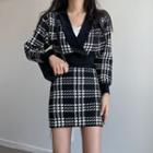 Plaid Sweater / A-line Skirt