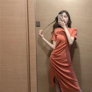 Plain Short-sleeve Irregular T-shirt Dress