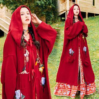 Hooded Embroidered Knit Cape