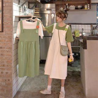 Elbow-sleeve T-shirt / Floral Jumper Dress