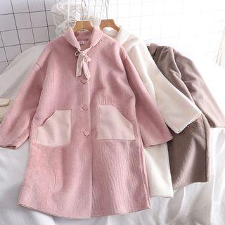 Tie-neck Front Pocket Button Coat