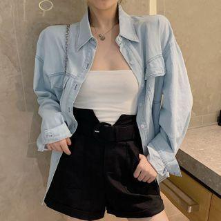 Long-sleeve Denim Shirt 9818 - Denim Blue - One Size