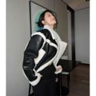 Fleece Lined Faux Leather Coat Black - One Size