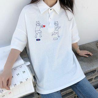Cat Printed Polo Shirt