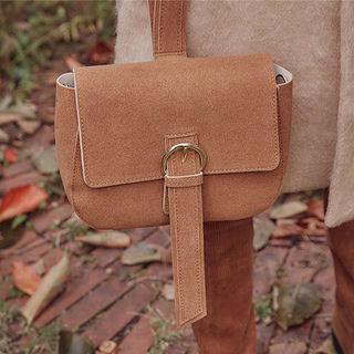 Buckled Flap Faux-suede Shoulder Bag