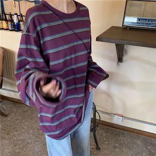 Striped Oversize Long-sleeve T-shirt Purple - One Size