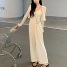 Plain Cardigan / Spaghetti Strap Jumpsuit
