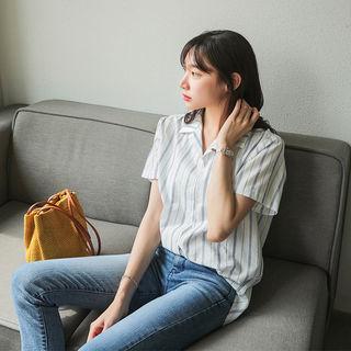 Notched-collar Stripe / Plaid Shirt