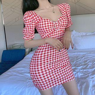 Short-sleeve Gingham Mini Dress