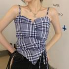 Asymmetrical Plaid Camisole Top Blue - One Size