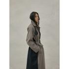 Plaid-panel Long Trench Coat Navy Blue - One Size