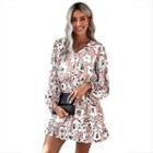 Long Sleeve Flower Print A-line Dress