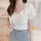 Short-sleeve V-neck Smocked Top