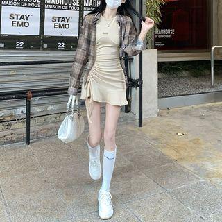 Crop Shirt / Halter Drawstring Mini Sheath Dress