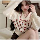 Flower Embroidered Cropped Cardigan Off-white - One Size