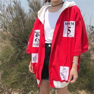 Applique 3/4-sleeve Hooded Jacket