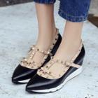 Studded Pointy Toe Wedge Pumps