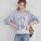 Cat-embroidered Sequined-detail Sweatshirt