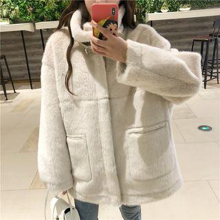 Single-breasted Furry Jacket Off-white - One Size