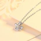 925 Sterling Silver Faux Pearl Clover Pendant Necklace Silver - One Size
