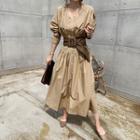 Gathered-waist Maxi Shirtdress Beige - One Size