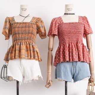 Open-back Square-neck Patterned Blouse