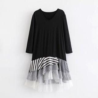 Long-sleeve Mesh Panel Layered Dress