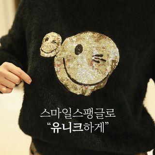 Smiley Spangle Sequined Furry Sweater