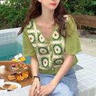 Elbow-sleeve Print Cardigan