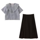 Zip Detail Short-sleeve Blouse / Midi A-line Skirt / Set