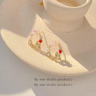 Rhinestone Hoop Earring E2183 - 1 Pair - 925 Silver - Gold - One Size