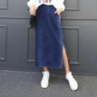 Slit-hem Long Corduroy Skirt