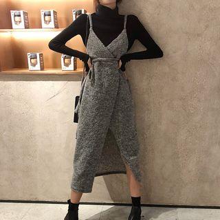 Spaghetti Strap Midi Pinafore Dress As Shown In Figure - One Size