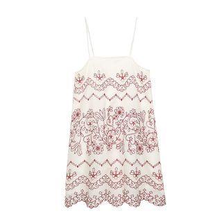 Spaghetti Strap Floral Embroidered Mini Dress