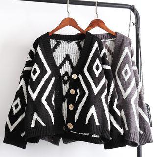 Rhombus Pattern V-neck Cardigan
