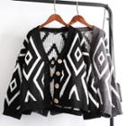 Rhombus Pattern V-neck Cardigan