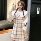 Mock Two-piece Plaid Bell-sleeve A-line Dress