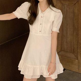 Short-sleeve Button-up Blouse / Mini Dress