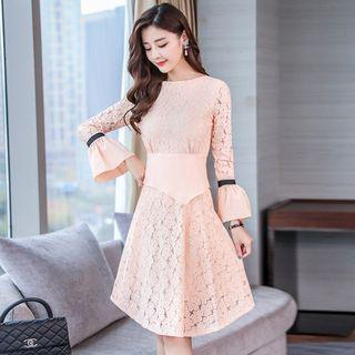 Bell-sleeve Paneled Lace Dress