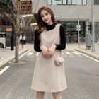 Ribbed Knit Top / A-line Pinafore Dress