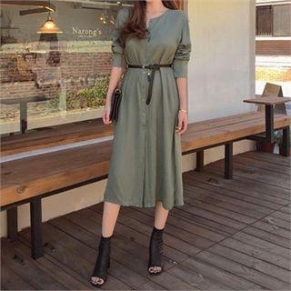 Buttoned Crinkled Long Dress