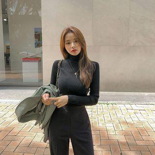 Turtleneck Slim Rib Knit Top