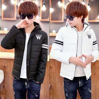 Striped Sleeve Lettering Down Jacket