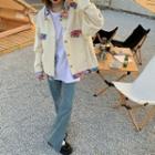 Long-sleeve Single-breasted Print Panel Denim Jacket