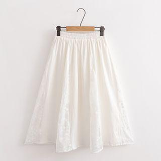 Midi A-line Skirt With Lining - White - One Size